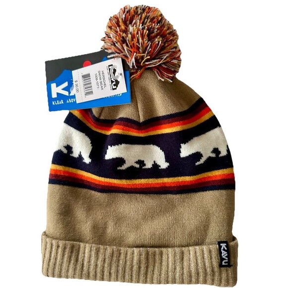 Kavu Herschel Cuffed Beanie Hat With Pom Orange Brown Outdoors Multicolor OSFM - Picture 2 of 2